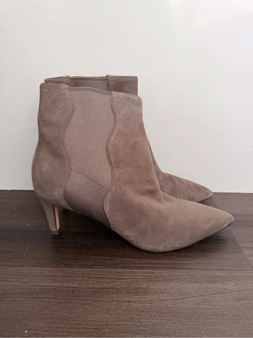 Cole Haan Taupe Suede Pointed-Toe Ankle Booties